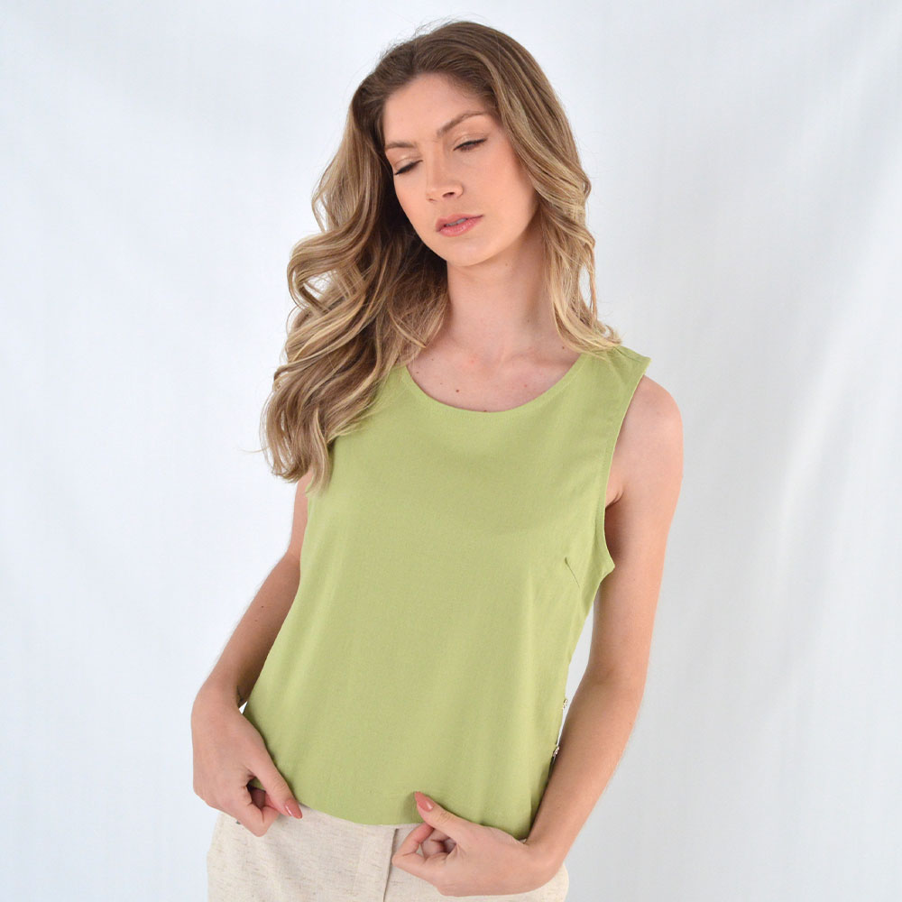 Blusa Regata Viscolinho Verde Loderro - Foto 1