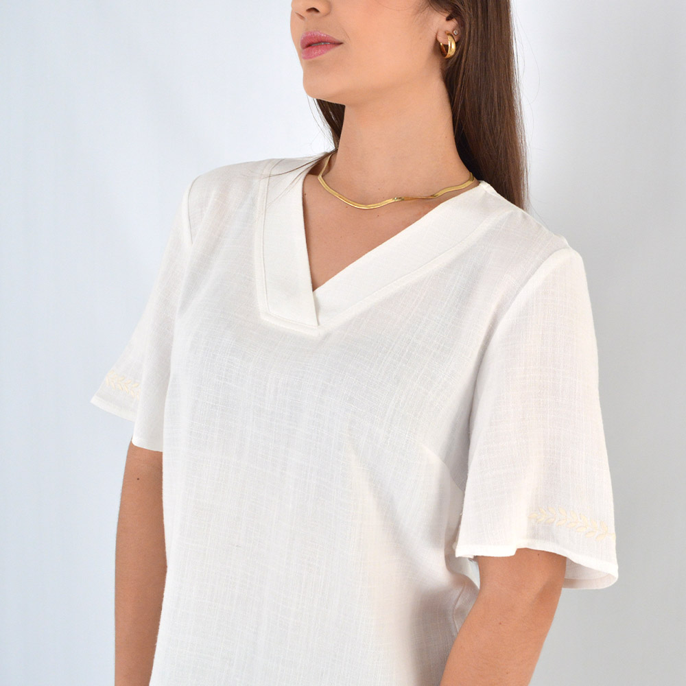 Blusa Viscolinho Com Bordados Off White Scalon - Foto 2