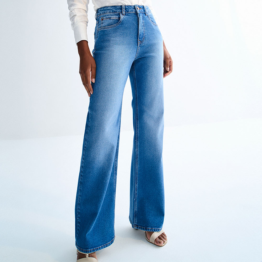 Cala Jeans Wide Leg Cintura Alta com Elasticidade Lez a Lez - Foto 3