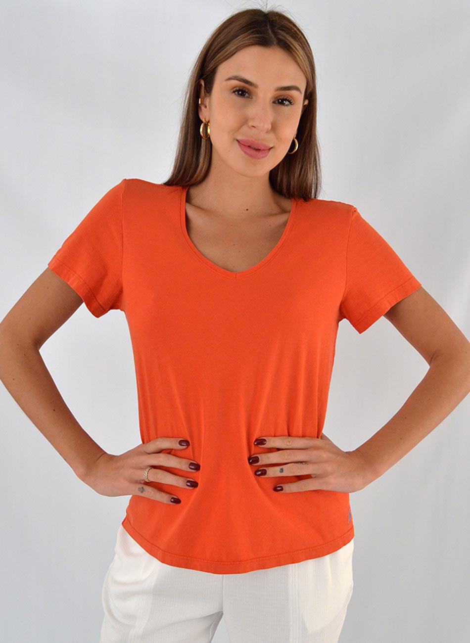 Blusa Algodo Bsica Cor Paprica Canto - Foto 1