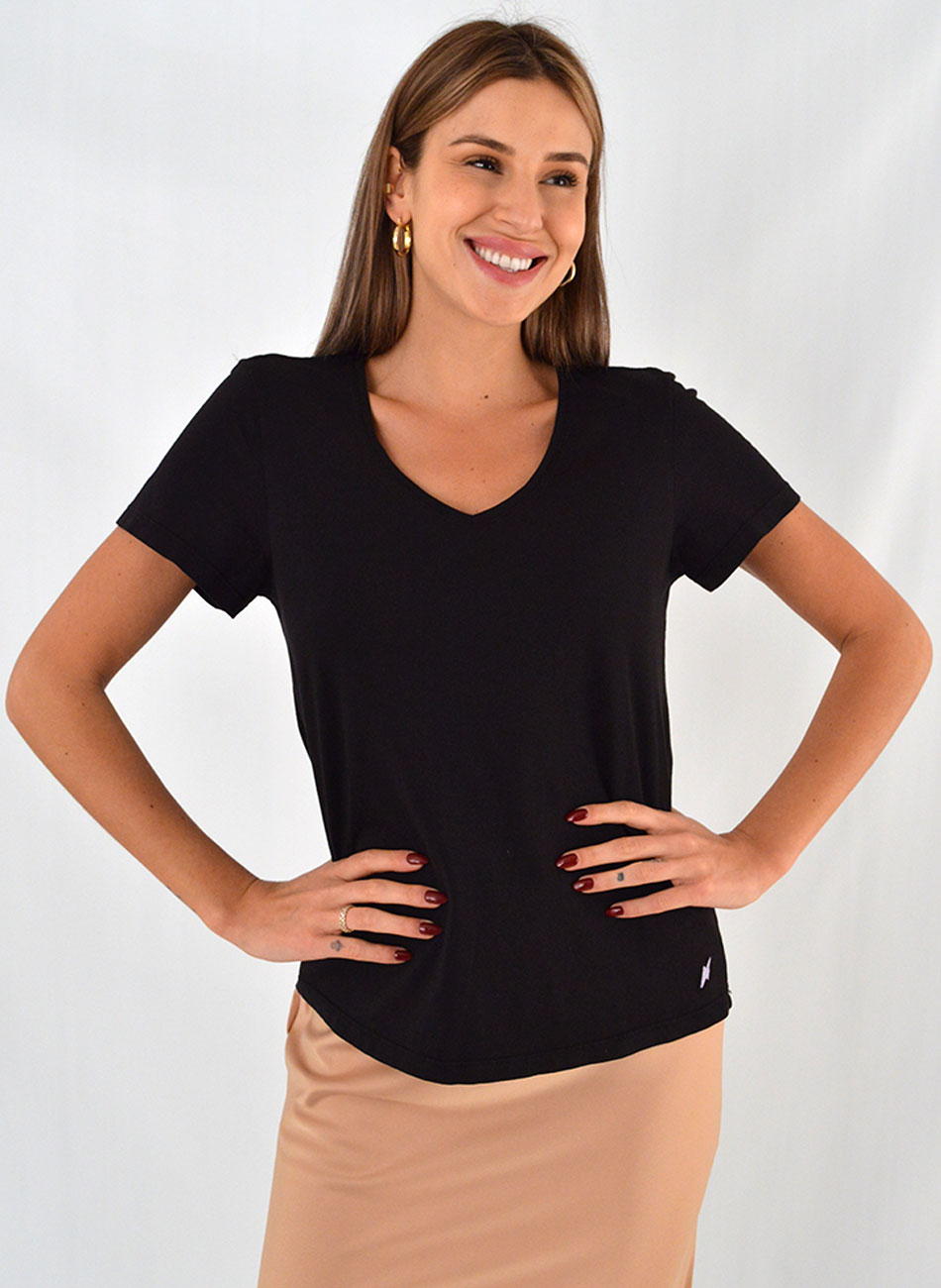 Blusa Algodo Bsica Cor Preto Canto - Foto 1