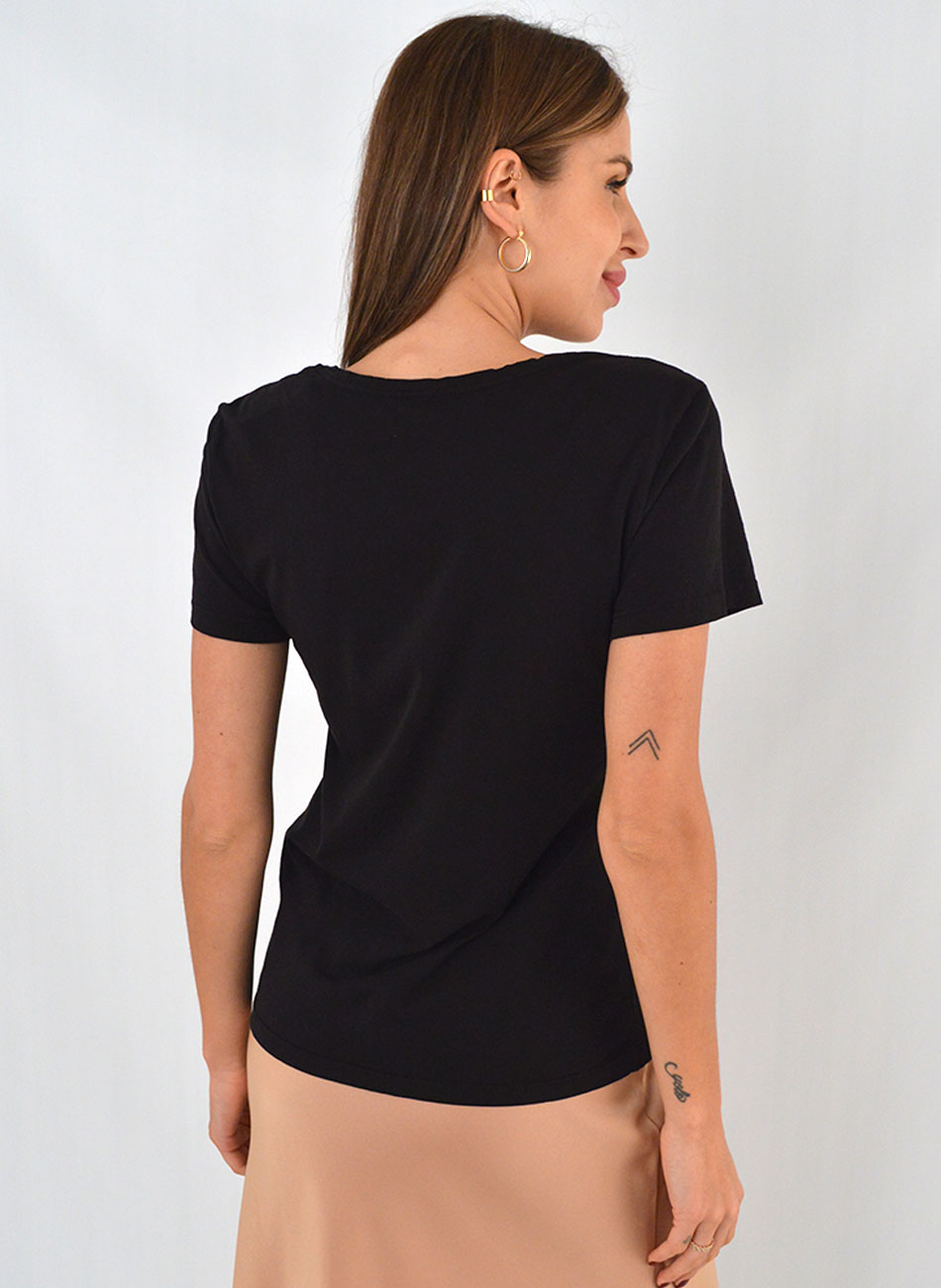 Blusa Algodo Bsica Cor Preto Canto - Foto 2