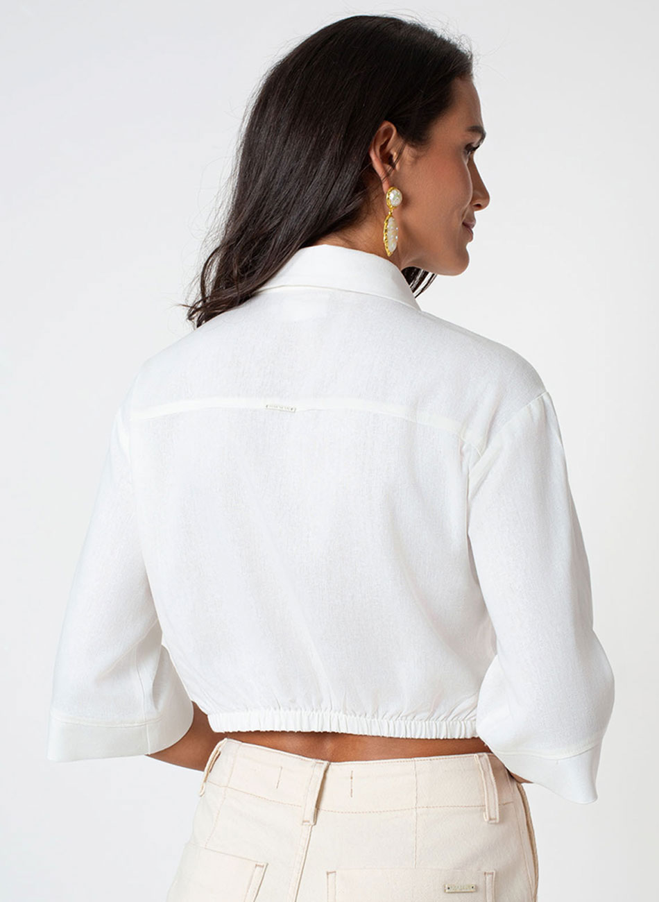 Camisa Cropped Off White Flor de Lis - Foto 2