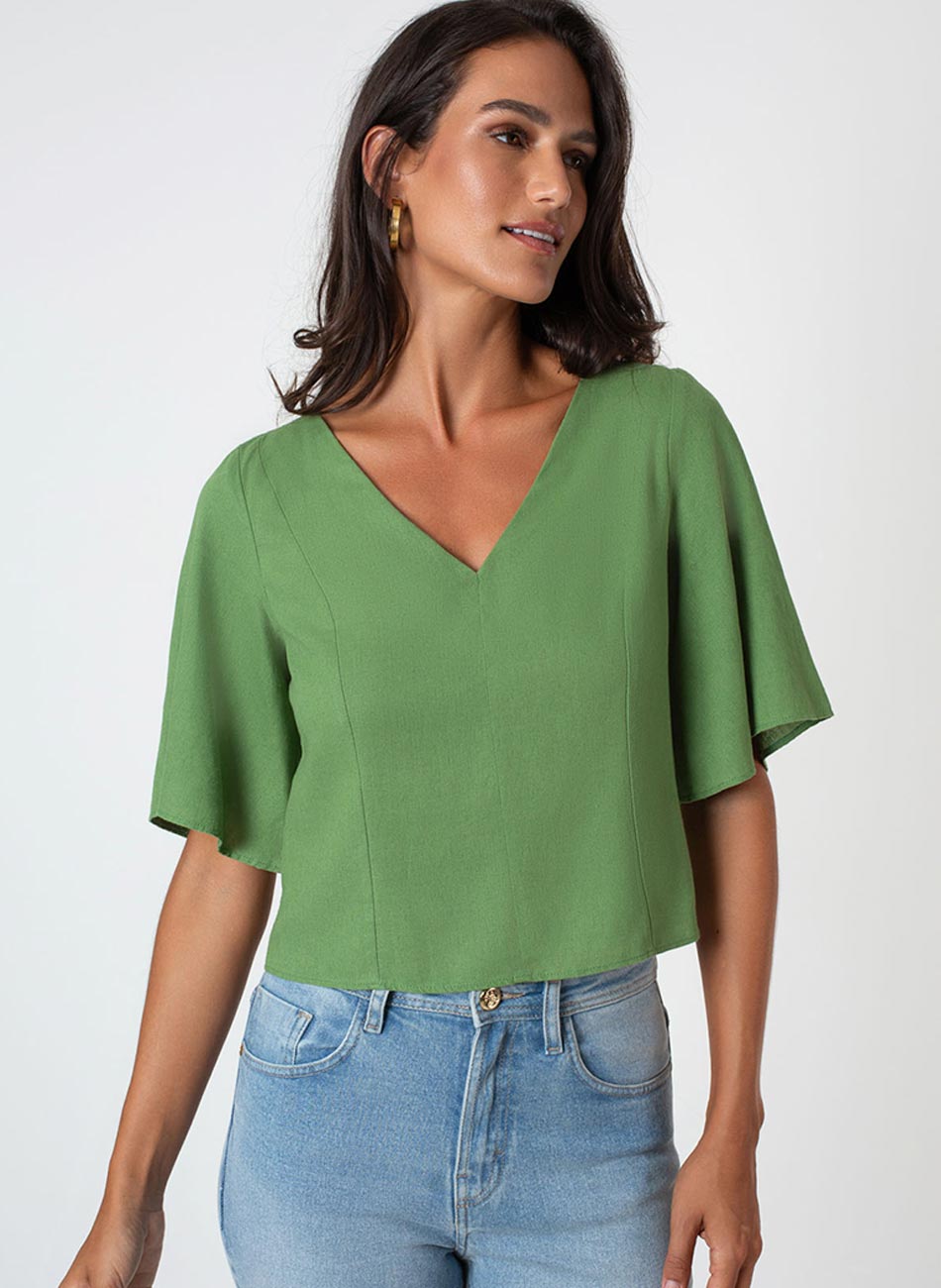 Blusa Cropped Verde Coqueiro Flor de Lis - Foto 1