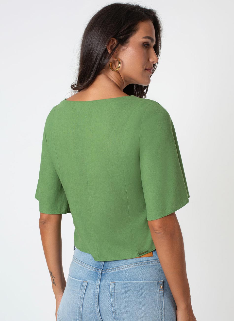 Blusa Cropped Verde Coqueiro Flor de Lis - Foto 2