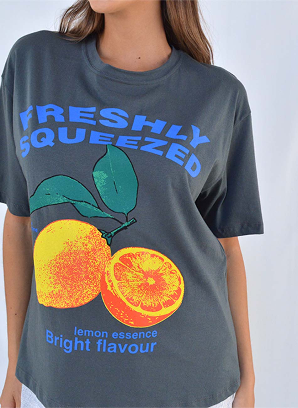 Maxi T-Shirt Em Algodo Cor Chumbo Freshly Squeezed - Foto 2