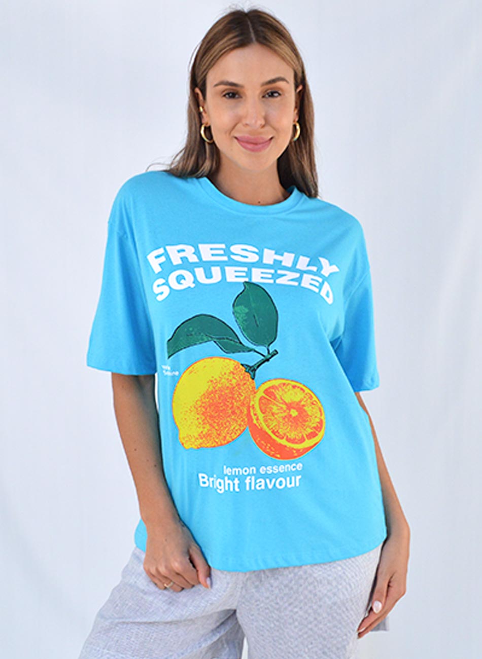 Maxi T-Shirt Em Algodo Cor Azul Freshly Squeezed - Foto 1