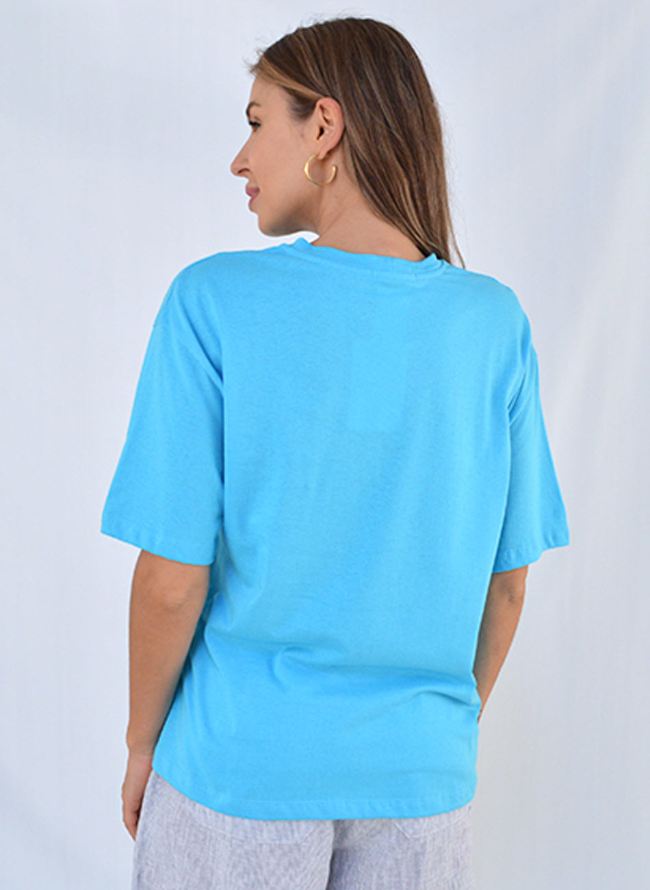 Maxi T-Shirt Em Algodo Cor Azul Freshly Squeezed - Foto 3