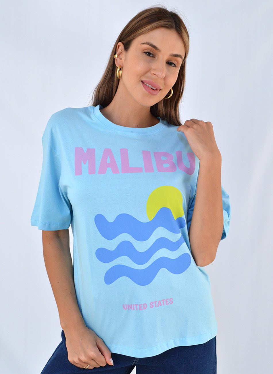 Maxi T-Shirt Em Algodo Cor Azul Malibu - Foto 1