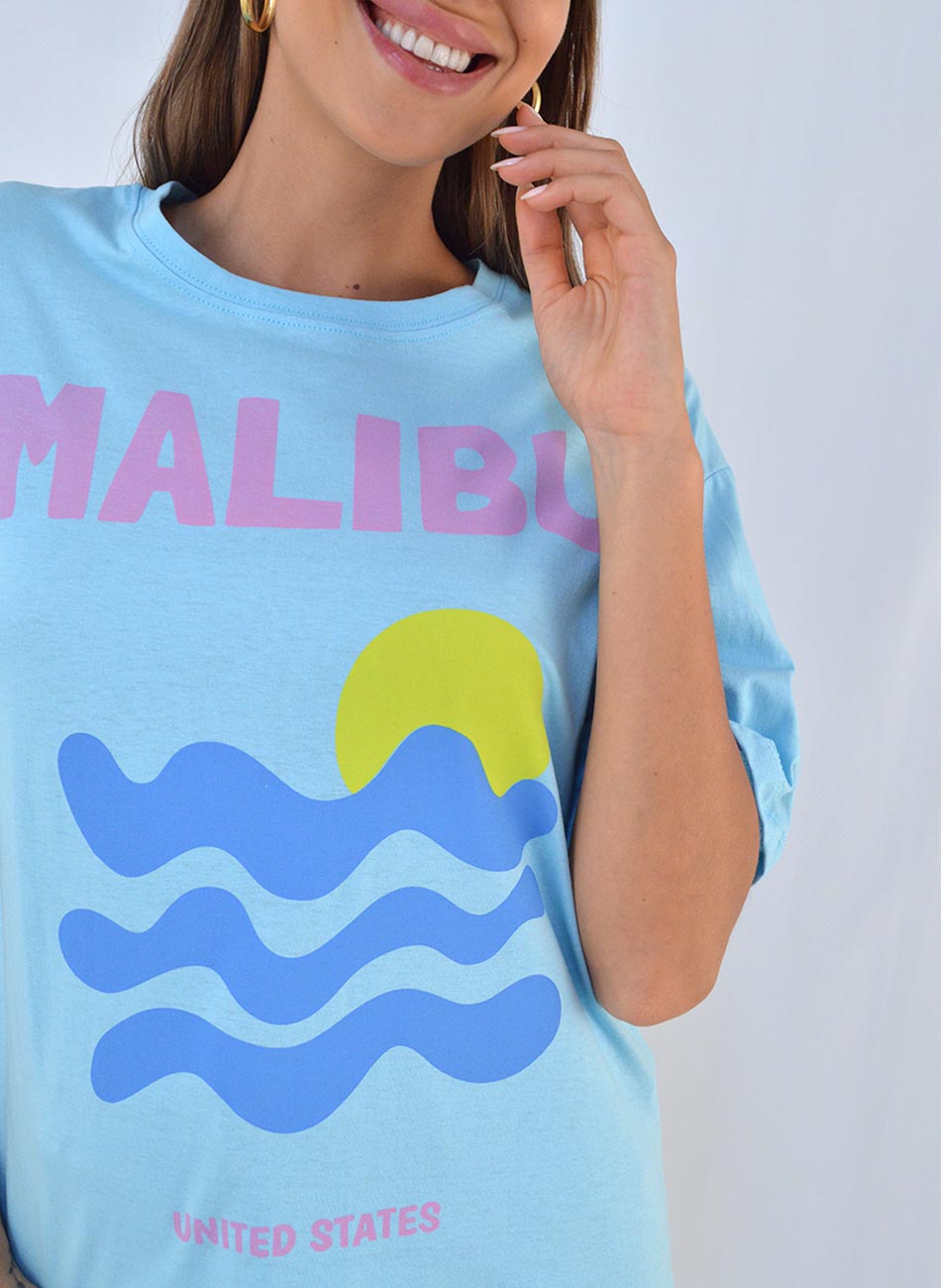 Maxi T-Shirt Em Algodo Cor Azul Malibu - Foto 2