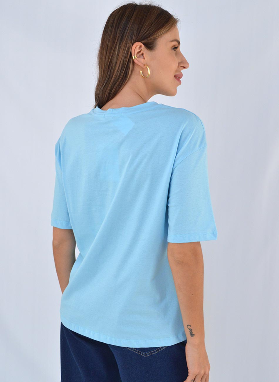 Maxi T-Shirt Em Algodo Cor Azul Malibu - Foto 3