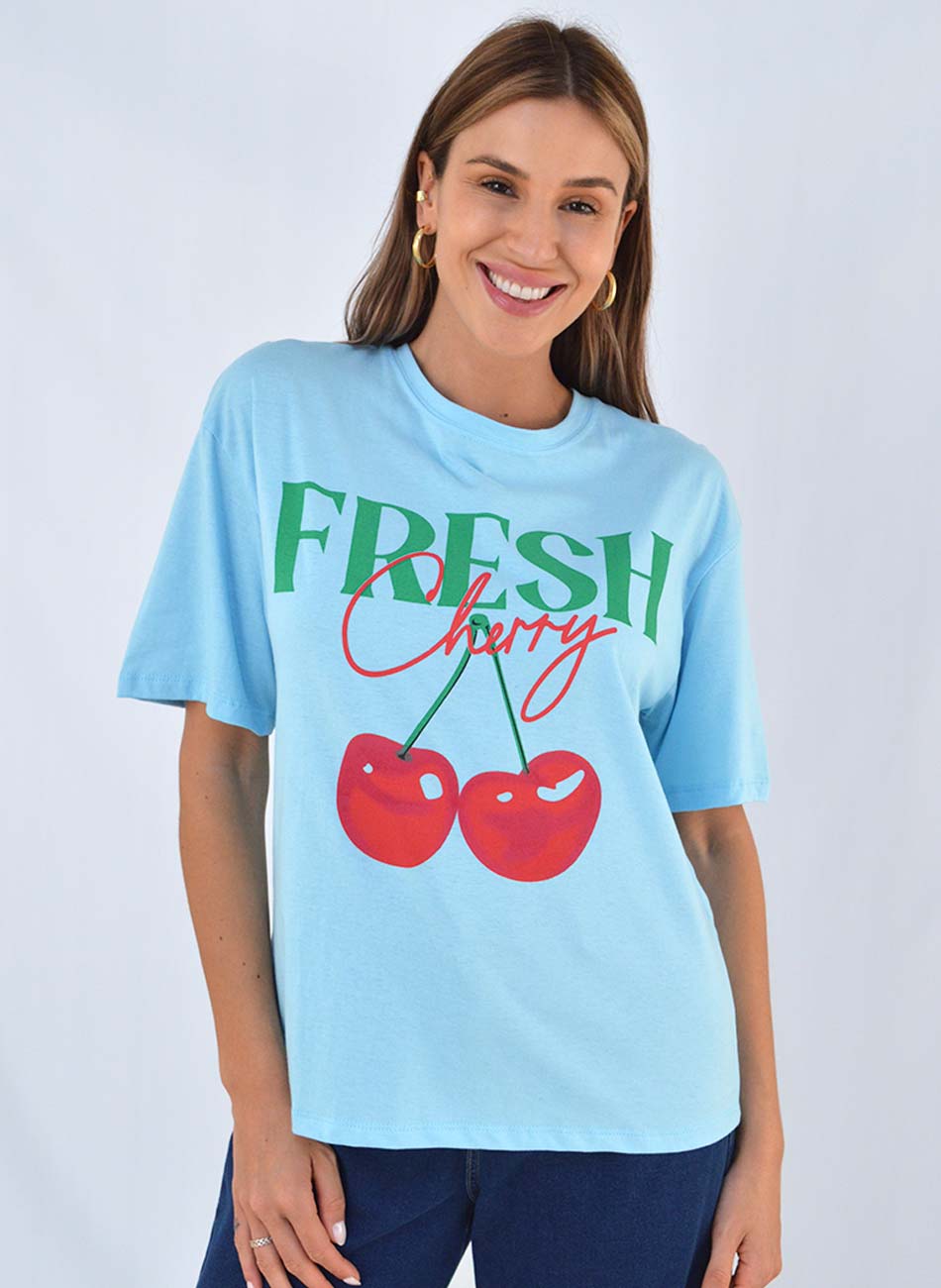 Maxi T-Shirt Em Algodo Cor Azul fresh Cherry - Foto 1