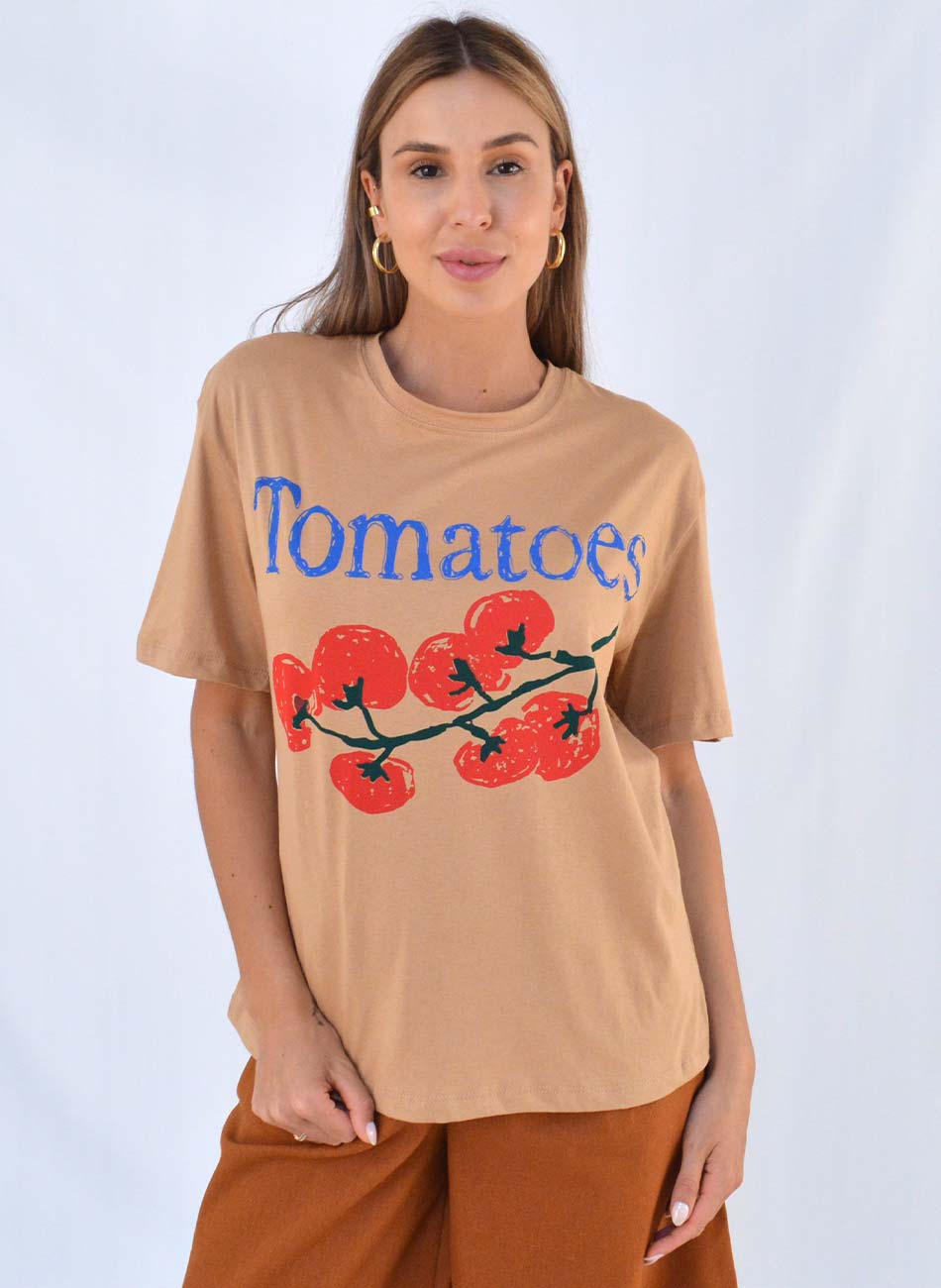 Maxi T-Shirt Em Algodo Cor Sepia Tomates - Foto 1