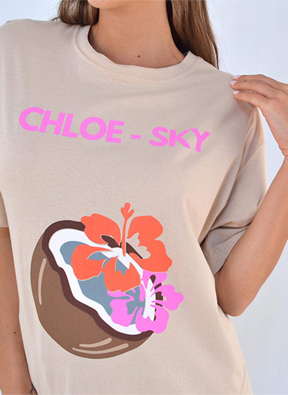 Maxi T-Shirt Em Algodo Cor Nude Chloe - Sky - Foto 2