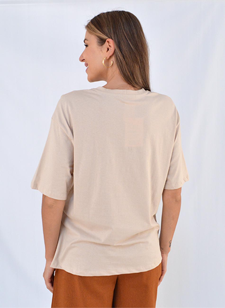 Maxi T-Shirt Em Algodo Cor Nude Chloe - Sky - Foto 3