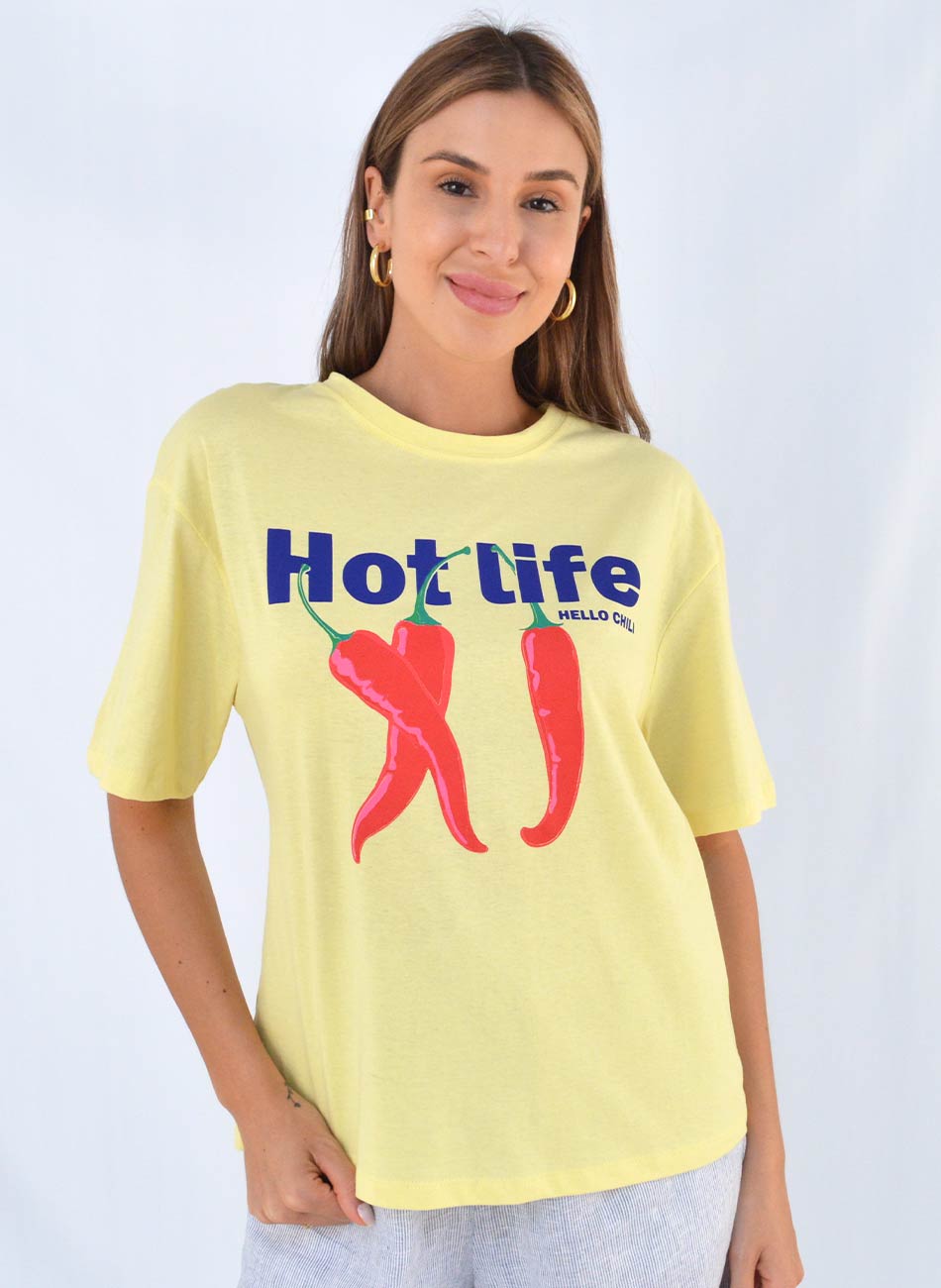 Maxi T-Shirt Em Algodo Cor Amarela Hot Life - Foto 1