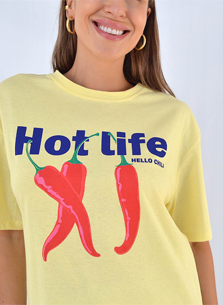 Maxi T-Shirt Em Algodo Cor Amarela Hot Life - Foto 2