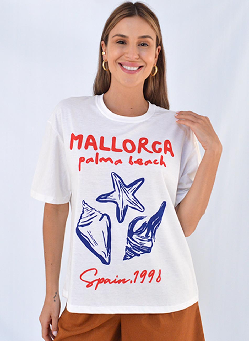 Maxi T-Shirt Em Algodo Cor Off White Mallorca - Foto 1