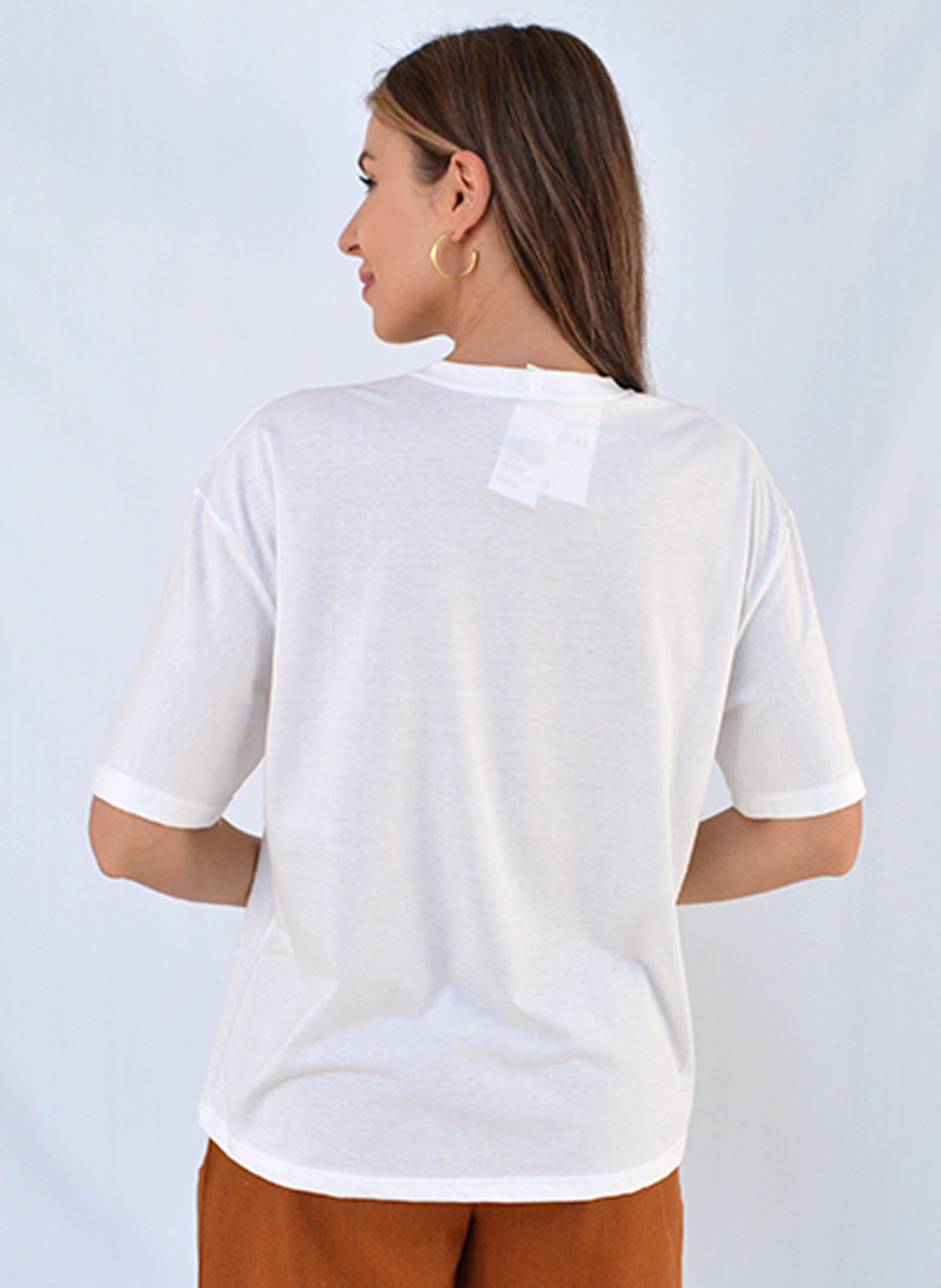 Maxi T-Shirt Em Algodo Cor Off White Mallorca - Foto 3