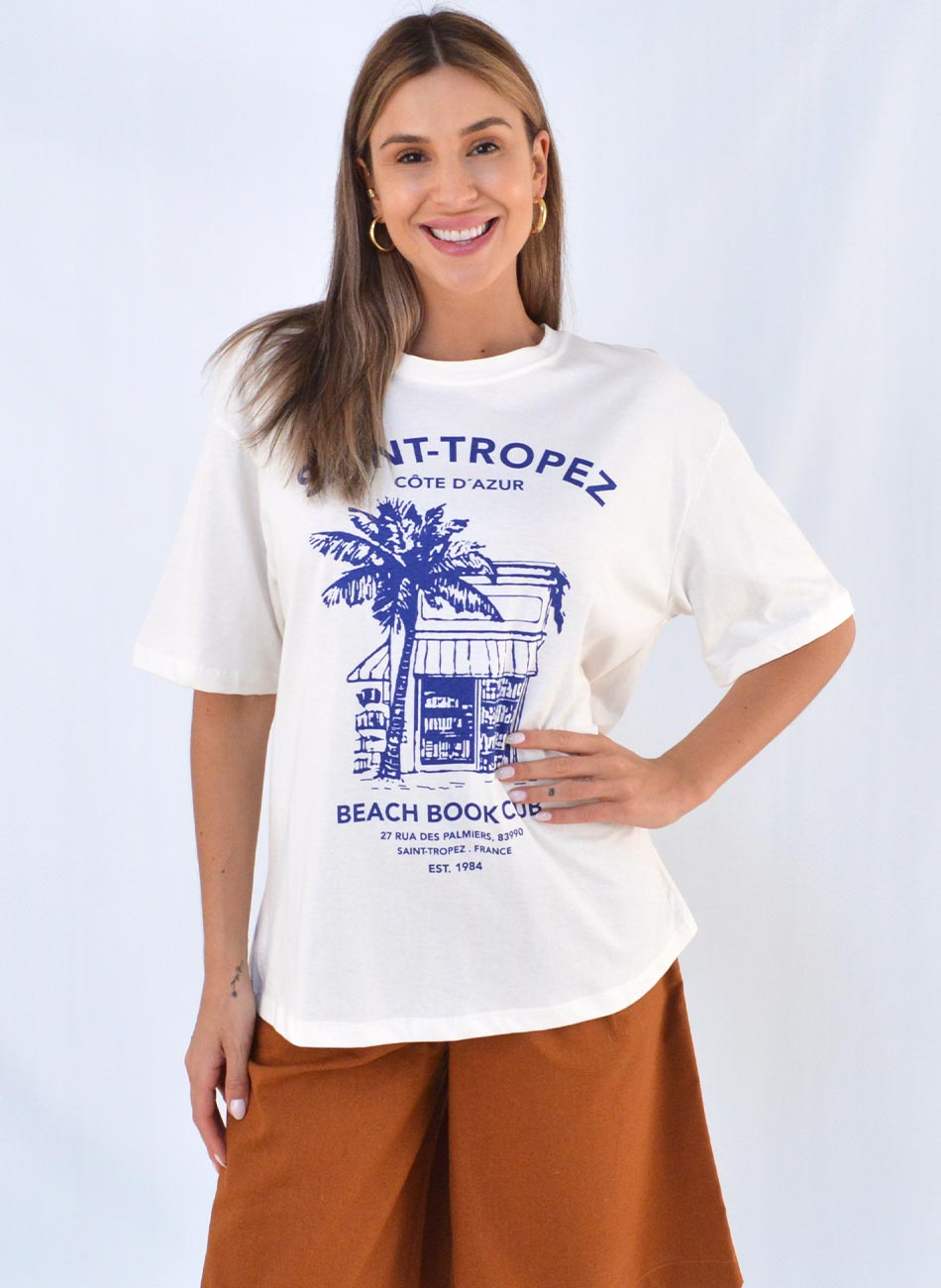 Maxi T-Shirt Em Algodo Cor Off Saint Tropez - Foto 1