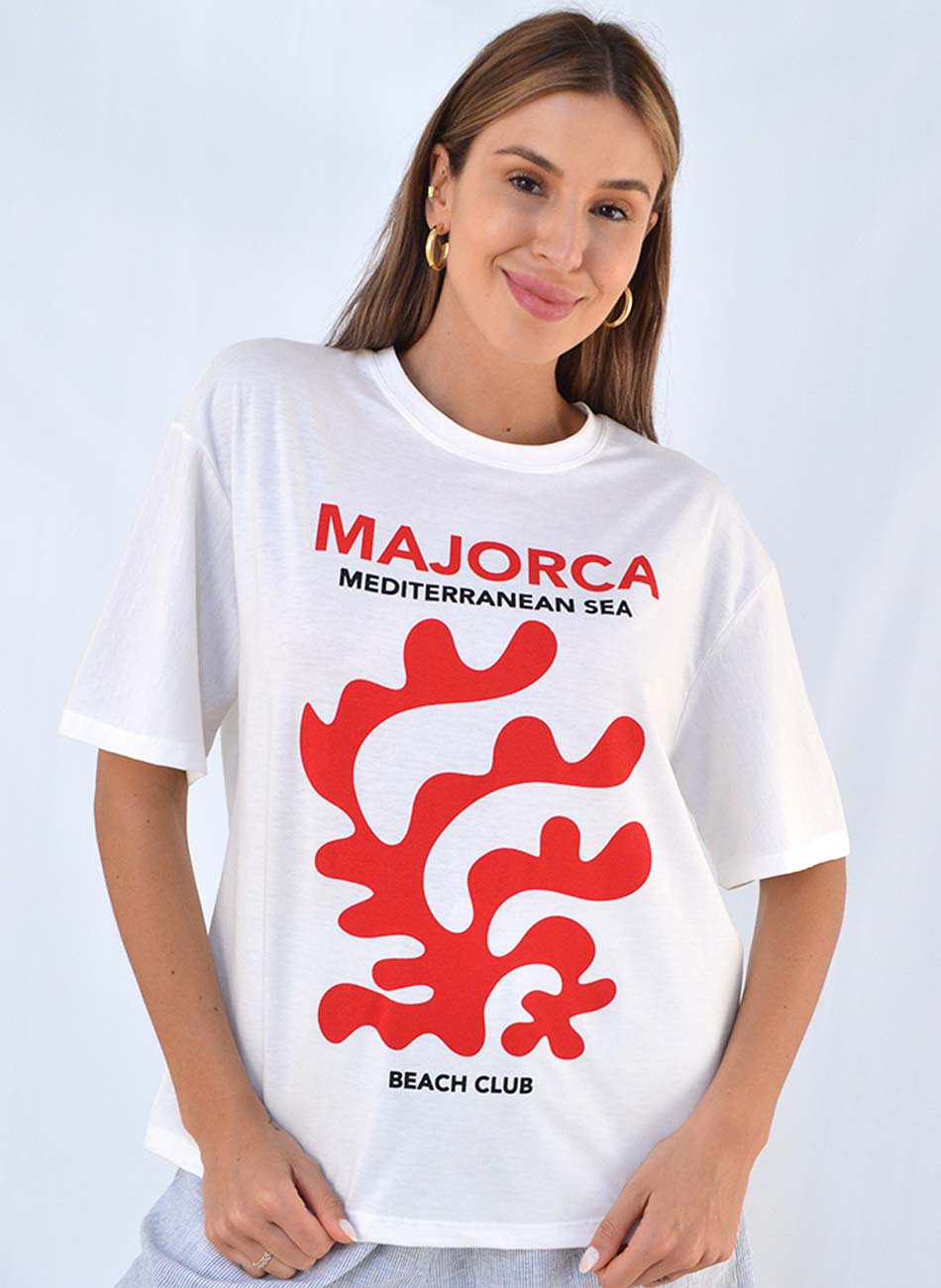 Maxi T-Shirt Em Algodo Cor Off White Majorca - Foto 1