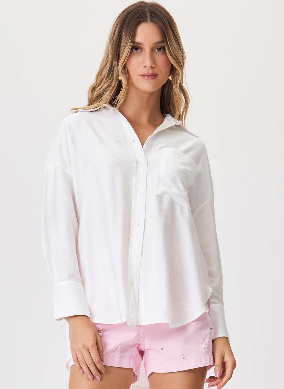 Camisa Viscose Off White Flor de Lis - Foto 2