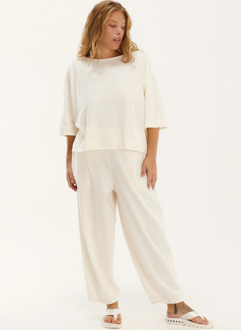 Conjunto Malha Crepe Off White Canto - Foto 6