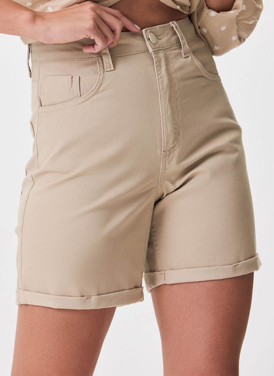 Shorts Mom Sarja Flor de Lis Areia - Foto 4