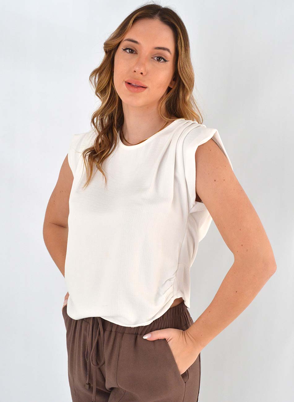 Blusa Solta De Viscose Off White Flor de Lis - Foto 1