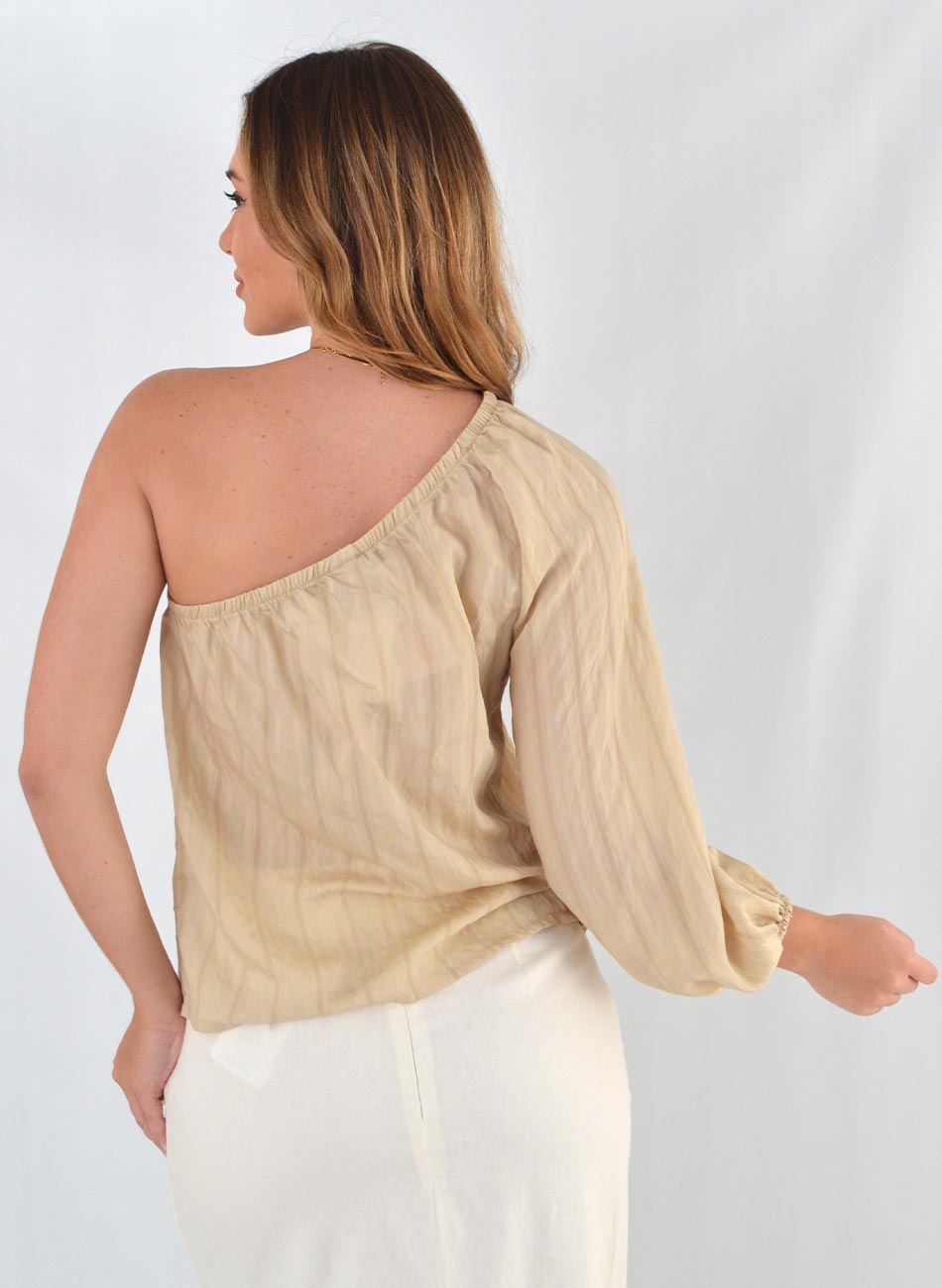 Blusa Ombro S Jacquard Gatos e Atos Bege - Foto 4