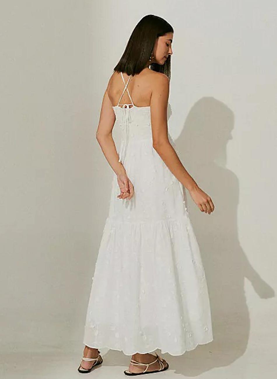 Vestido MX Fashion Midi Off White Bordado  - Foto 2