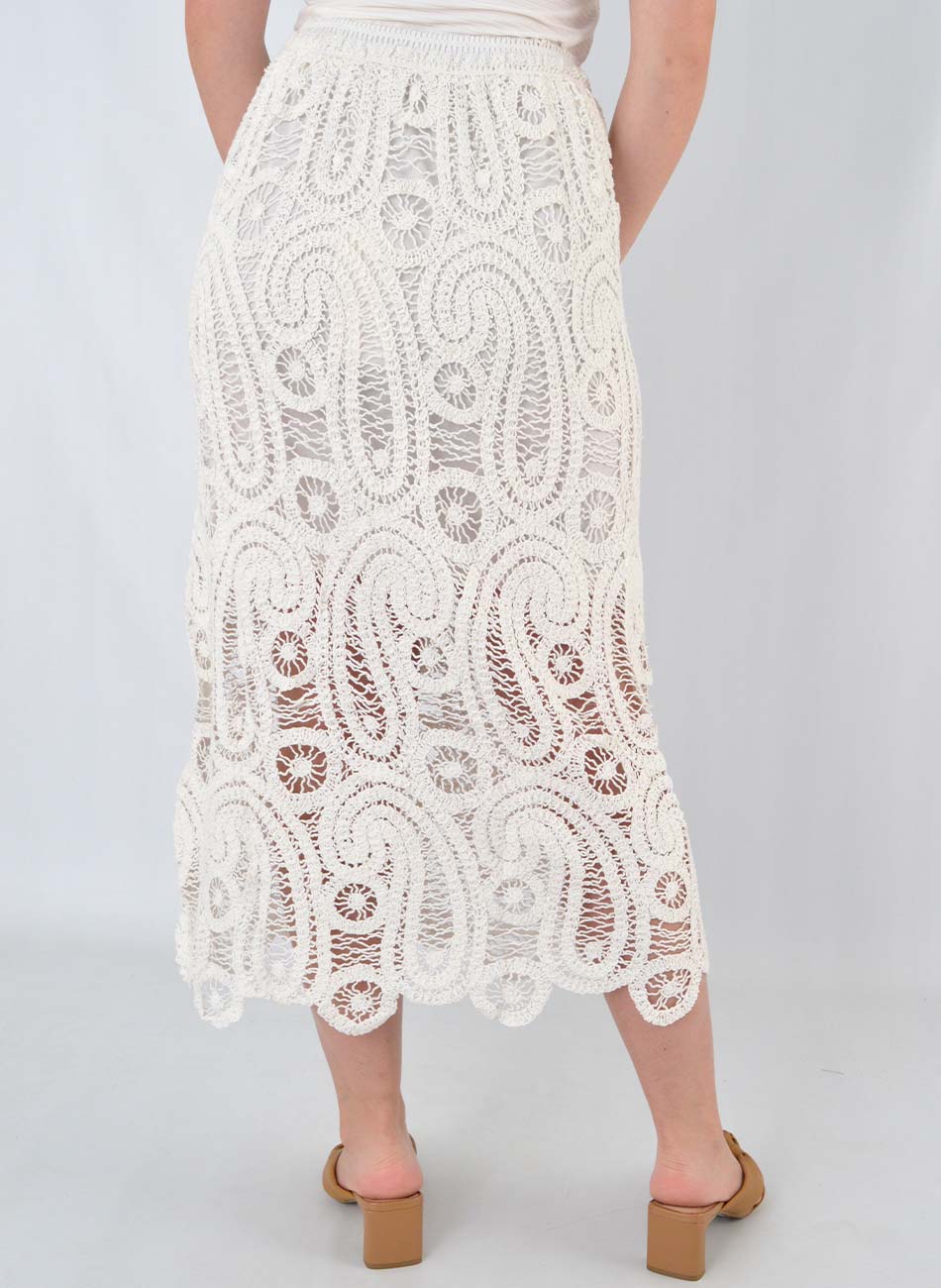 Saia Midi Tricot Vazado Cor Off White - Foto 3