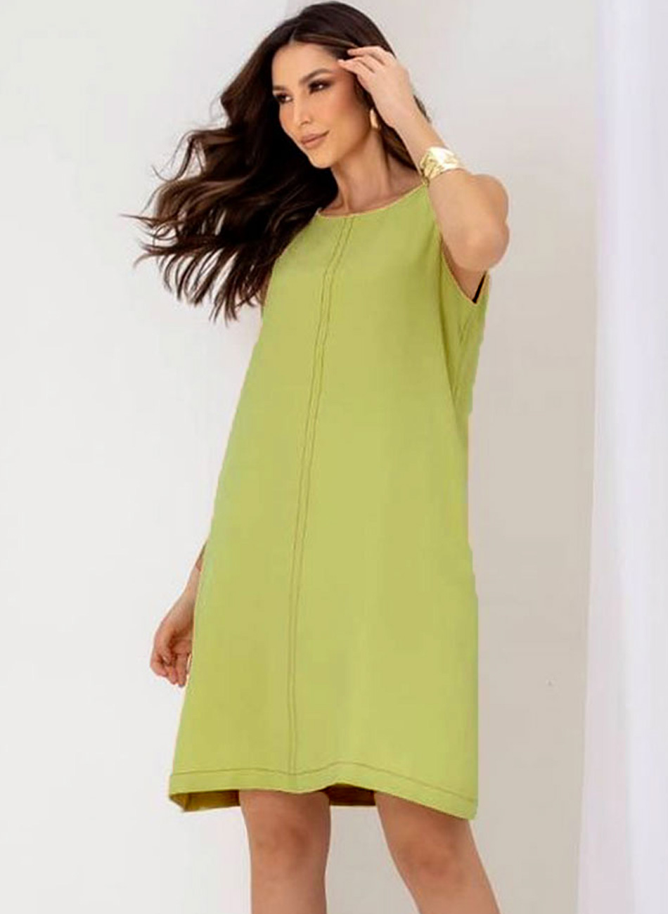 Vestido Curto Viscose Verde Com Pesponto Del Amo - Foto 1