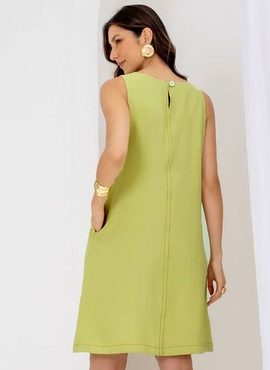 Vestido Curto Viscose Verde Com Pesponto Del Amo - Foto 2