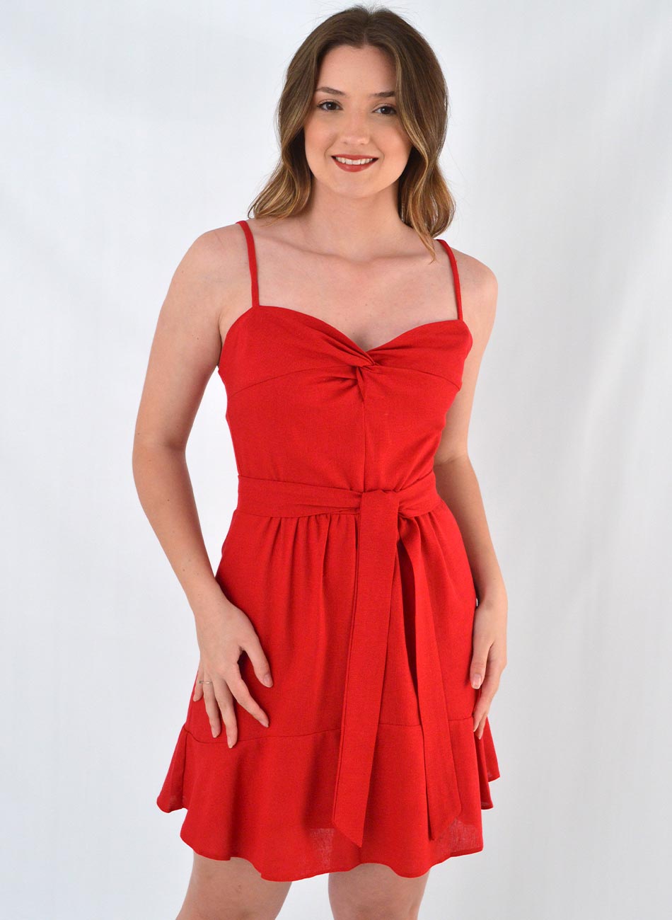 Vestido Curto Em Linho Vermelho Donna Ritz - Foto 1