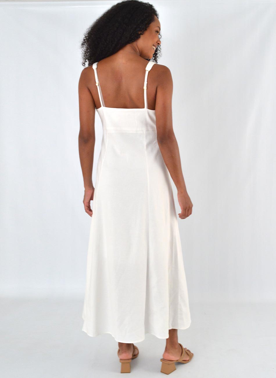 Vestido Midi Viscolinho Off White Loderro - Foto 4