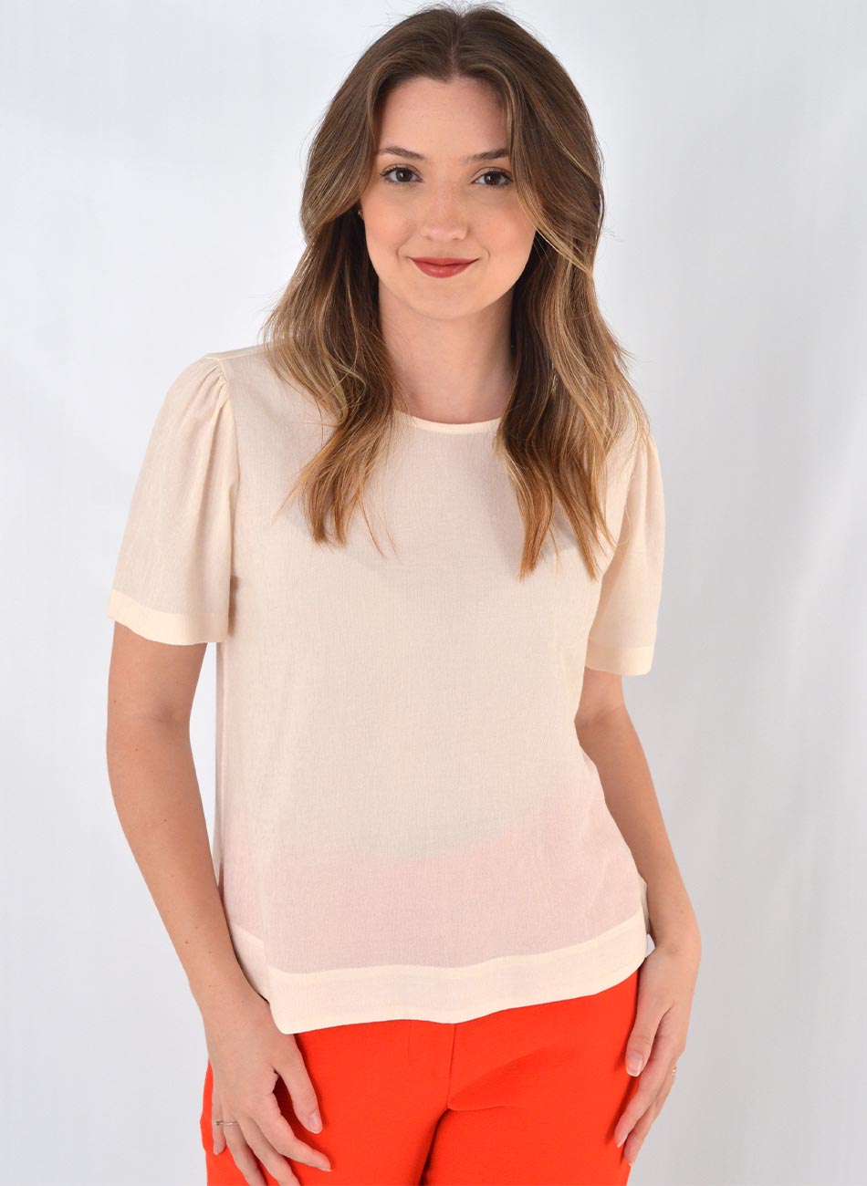 Blusa Crepe de Viscose Citt Cor Creme - Foto 1