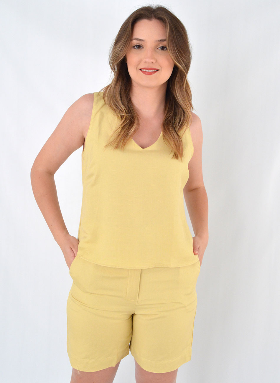 Conjunto Alfaiataria Em Linho Amarelo Pastel MX Fashion  - Foto 1