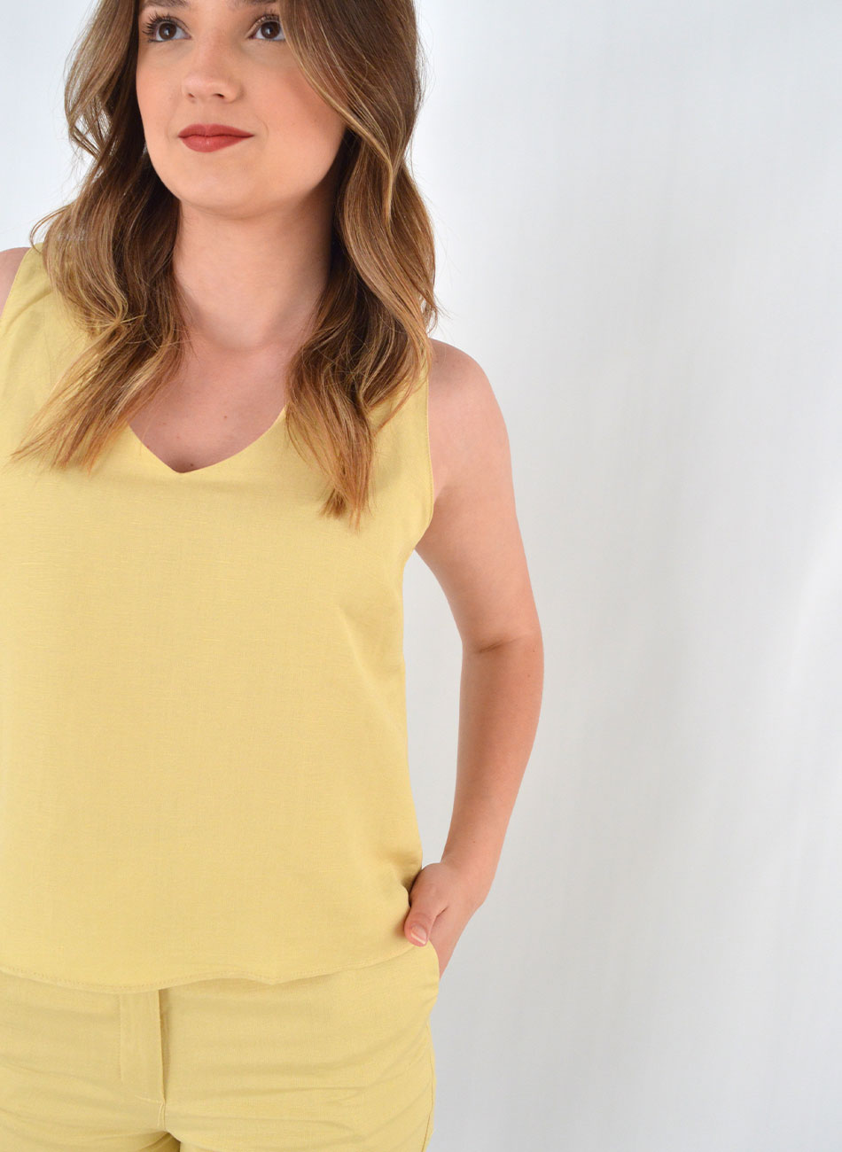 Conjunto Alfaiataria Em Linho Amarelo Pastel MX Fashion  - Foto 2