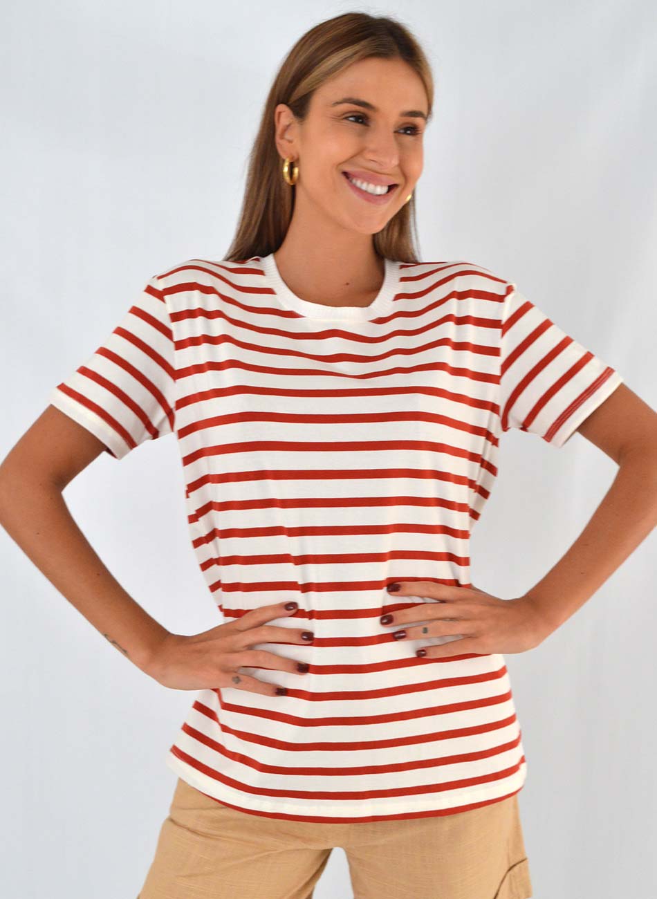 Blusa Listrada Vermelha Coqueta - Foto 1