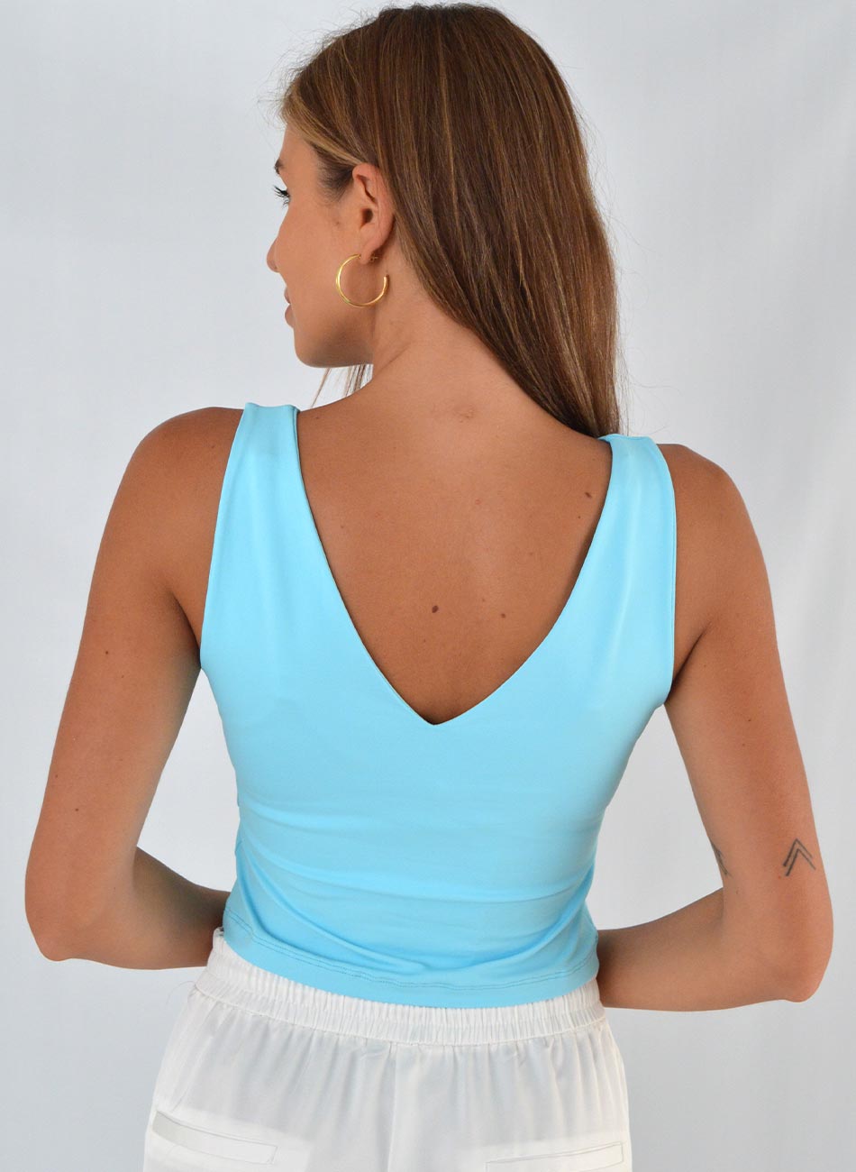 Blusa Cropped Regata Cor Azul Coqueta - Foto 3