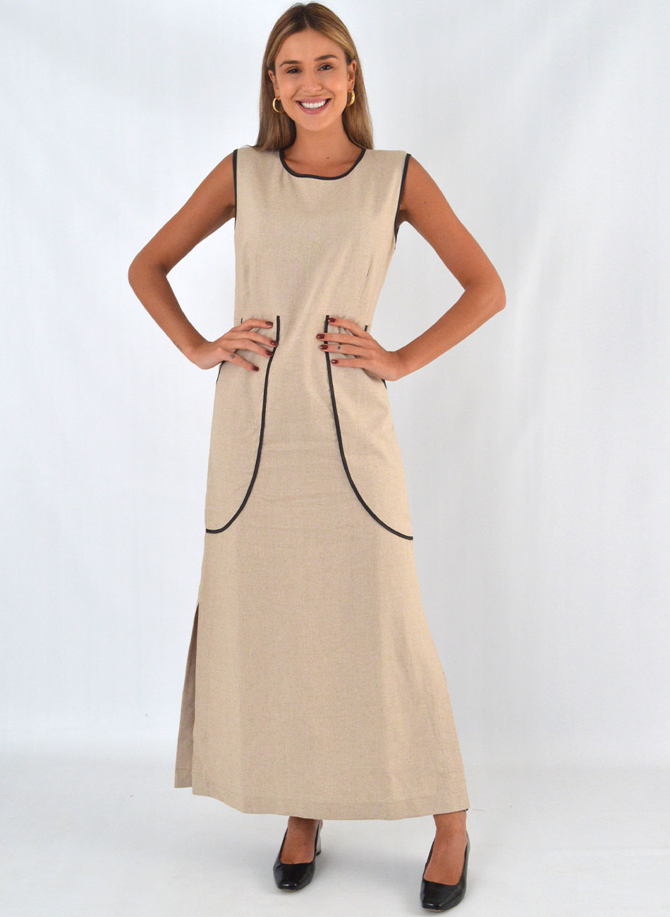 Vestido Midi Linho Rustico Emprio B - Foto 1