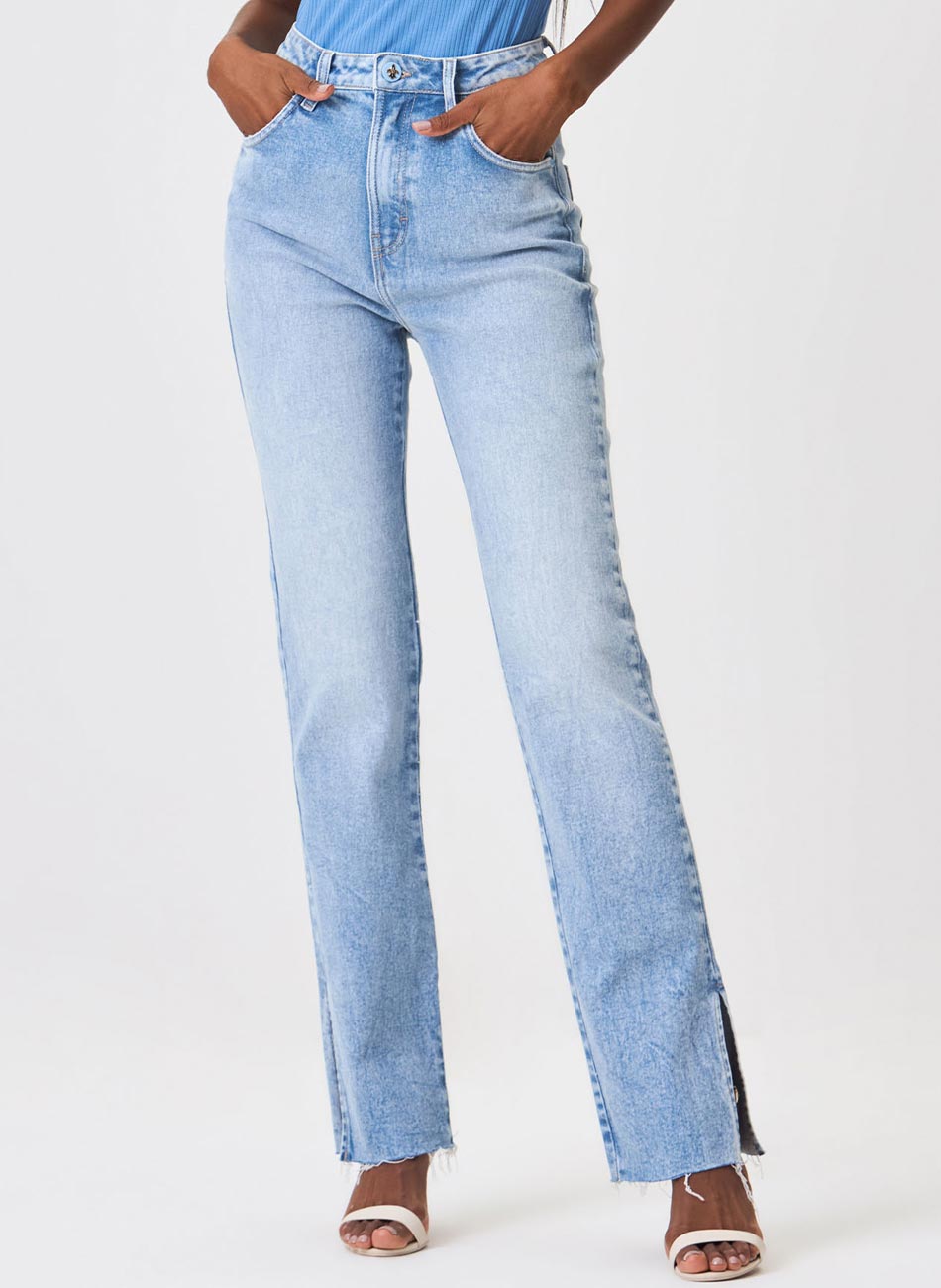 Cala Jeans Agata Straight Com Fenda Flor de Lis - Foto 2