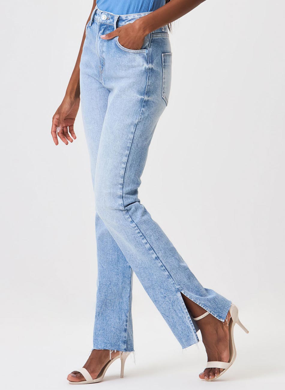 Cala Jeans Agata Straight Com Fenda Flor de Lis - Foto 3