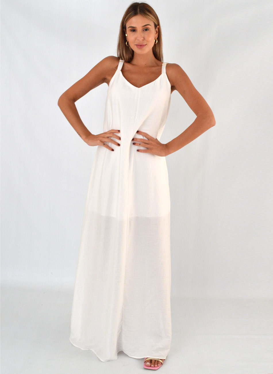 Vestido Longo Viscose Off White Bana Bana - Foto 1