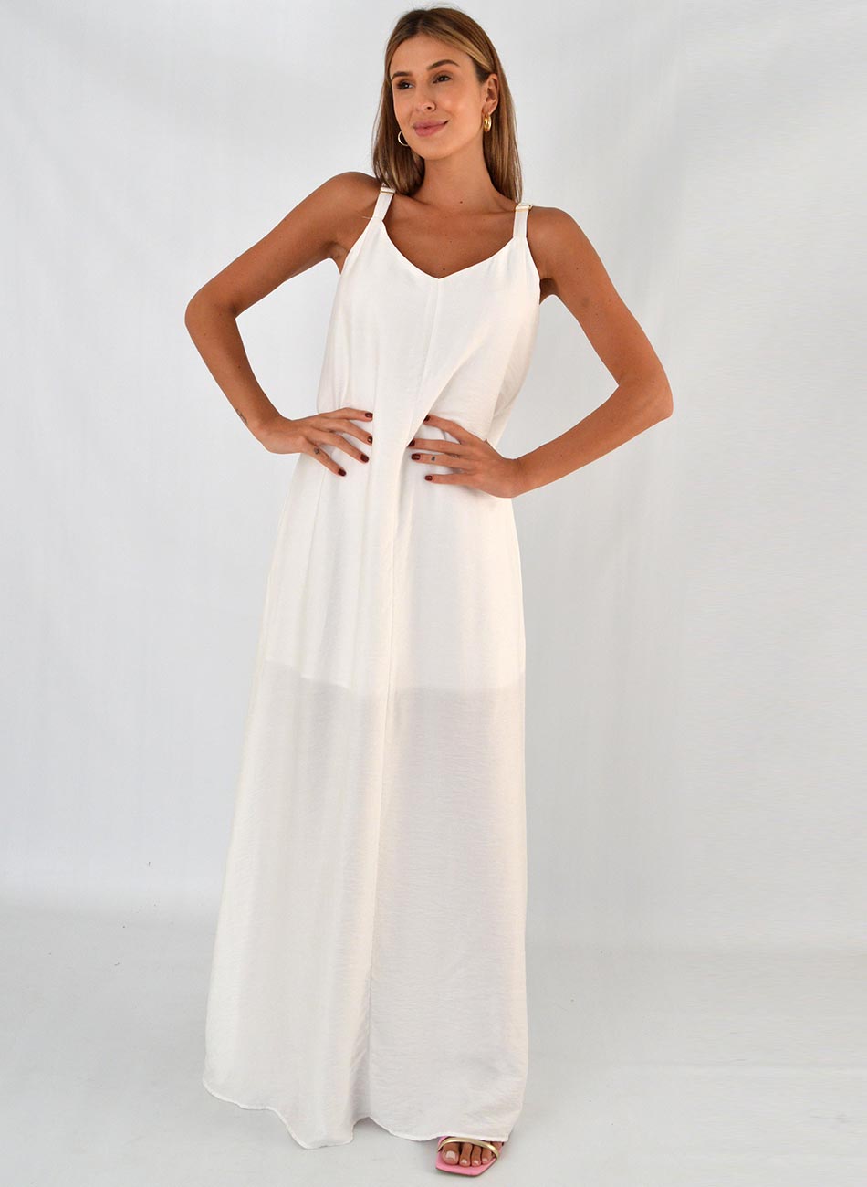 Vestido Longo Viscose Off White Bana Bana - Foto 2