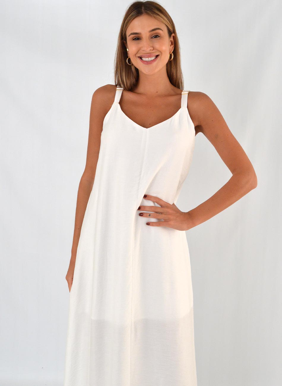 Vestido Longo Viscose Off White Bana Bana - Foto 3