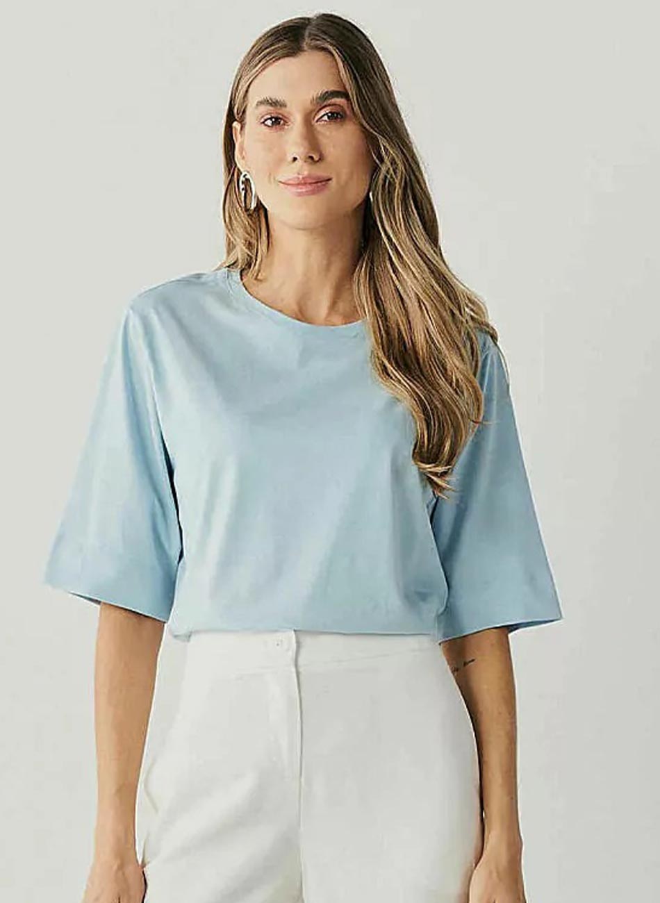 Blusa Malha Algodo Azul Innocence - Foto 1