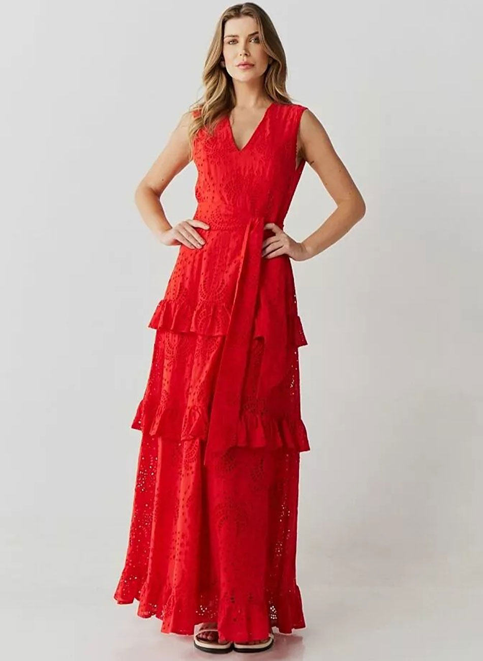 Vestido Longo Em Laise Vermelho Innocence  - Foto 1