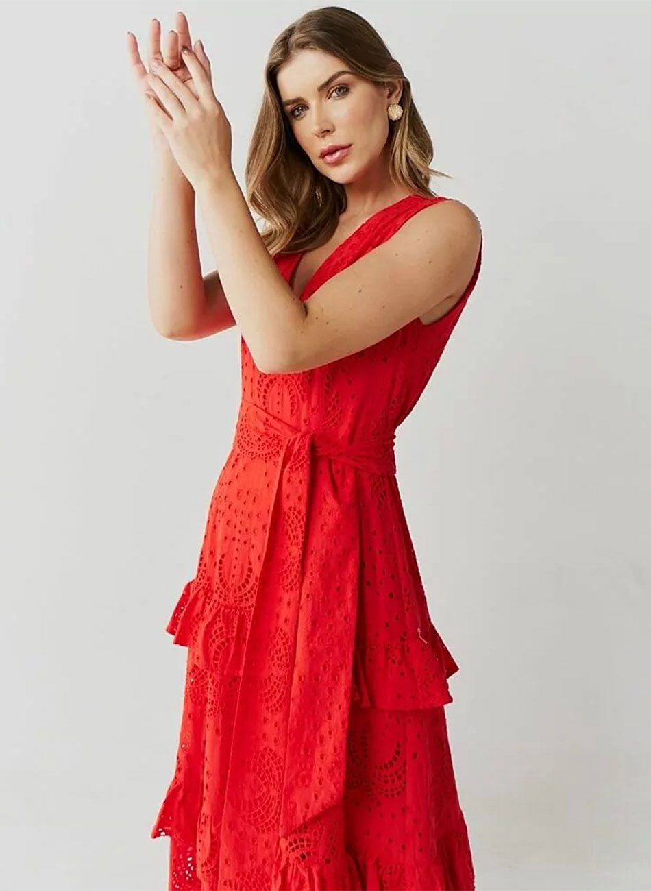 Vestido Longo Em Laise Vermelho Innocence  - Foto 3